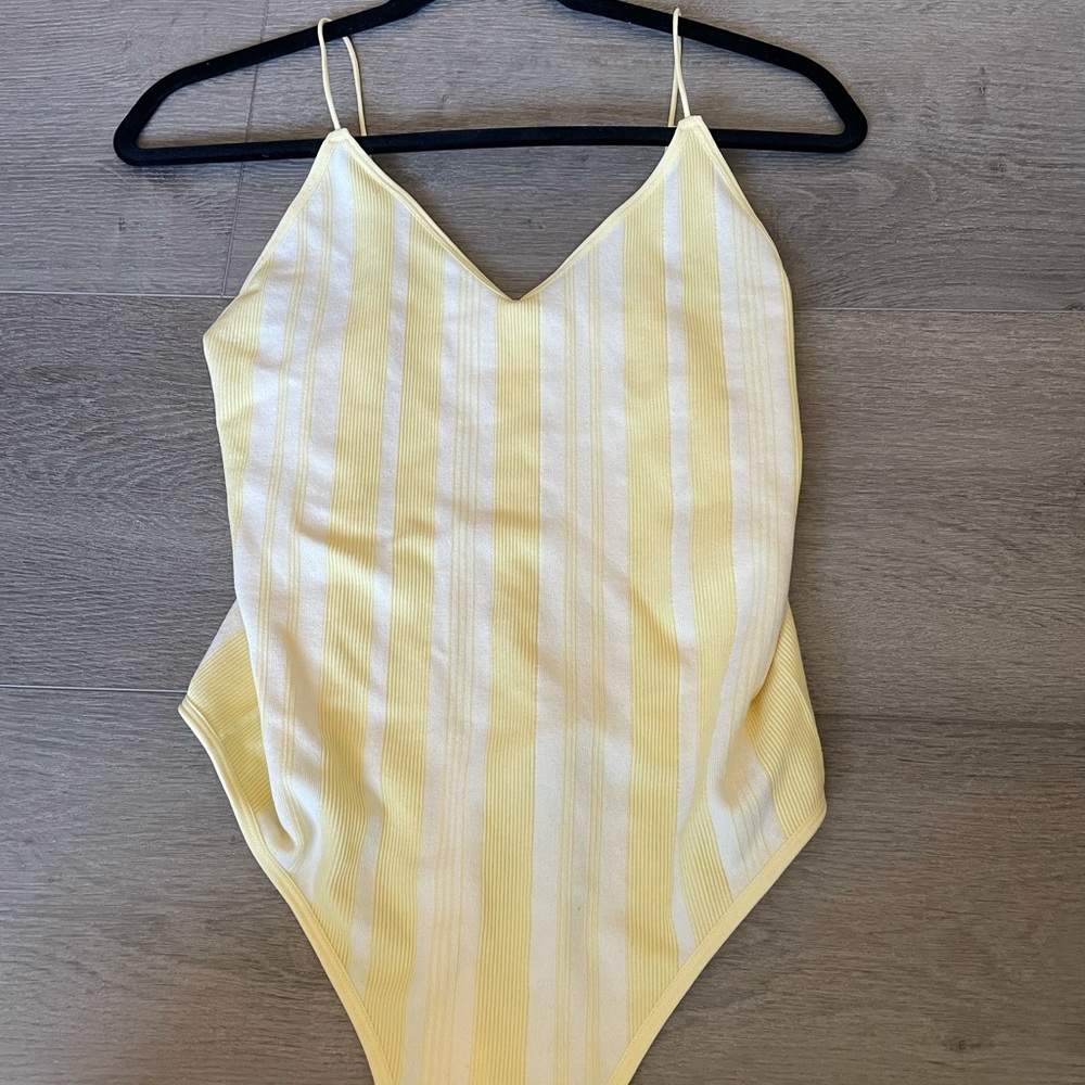 Light yellow strip bodysuit